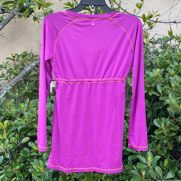 PRANA Drawstring Waist Long Sleeve Tunic Top Magenta Purple Orange Stitching XS - Picture 3 of 5
